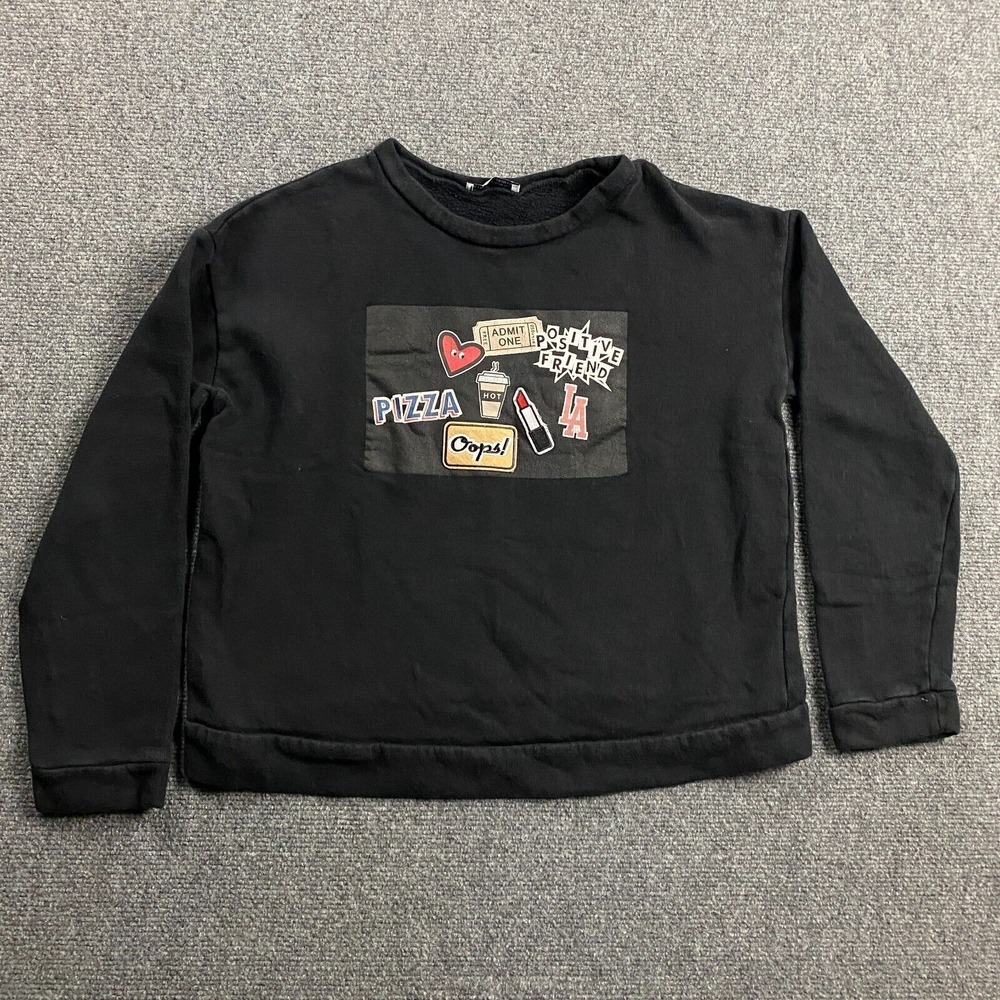 Zara Sweatshirt Women's Medium Black Pullover Graphic Winter Fall Casual‎ M